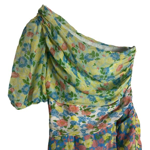 Amur Jaylah Patchwork Floral Print Silk Asymmetrical Midi Dress Size 4 - Picture 7 of 16